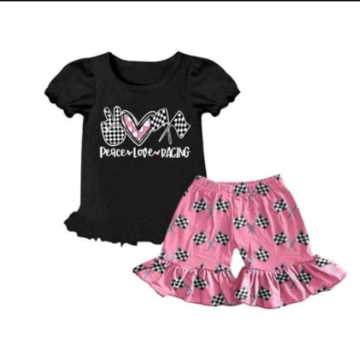 Baby Girl Gesture Heart Flag Short Sleeve Pink Shorts Boutique Suit