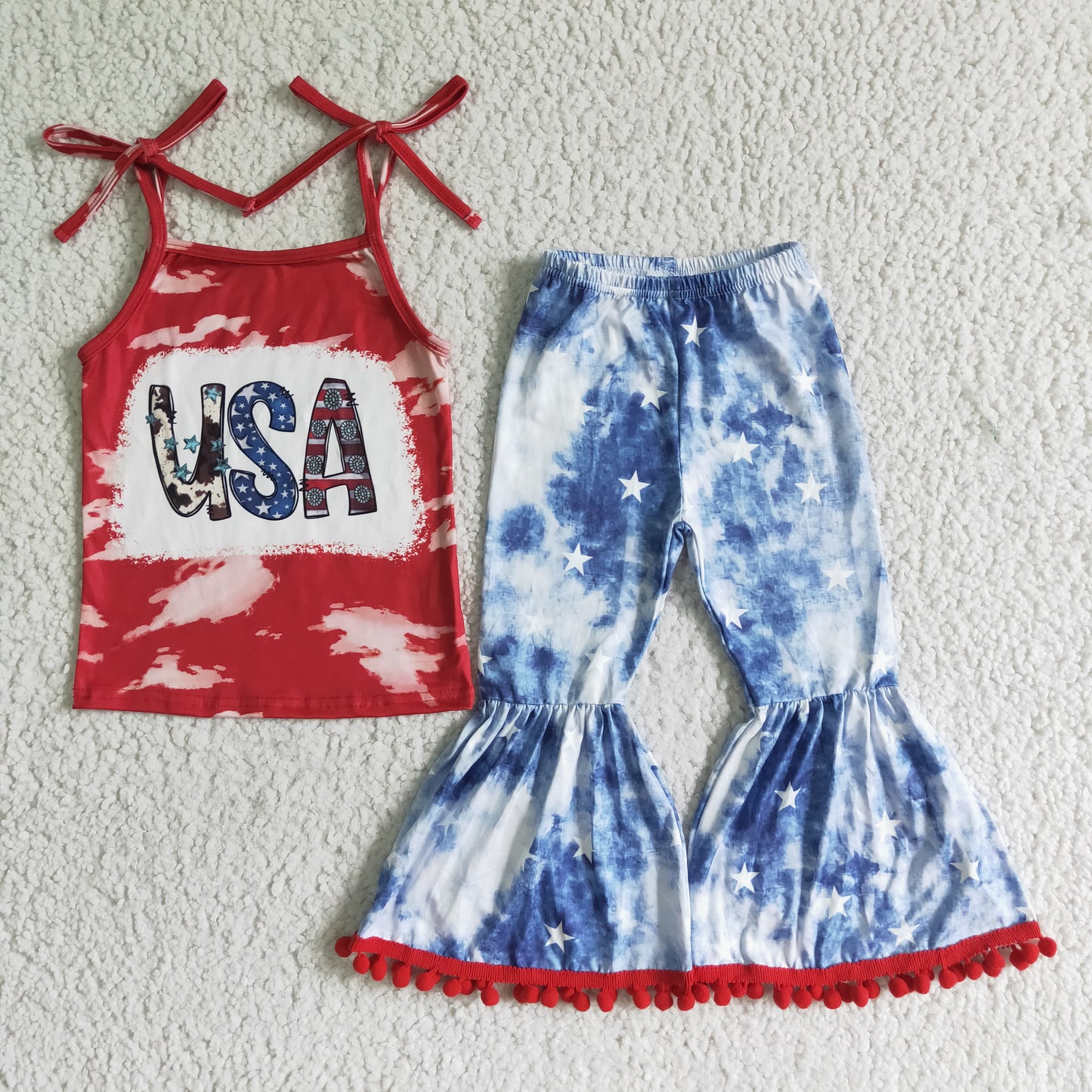 rts no moq GSPO0068 kids girl set sleeveless top with pants July 4th clothes