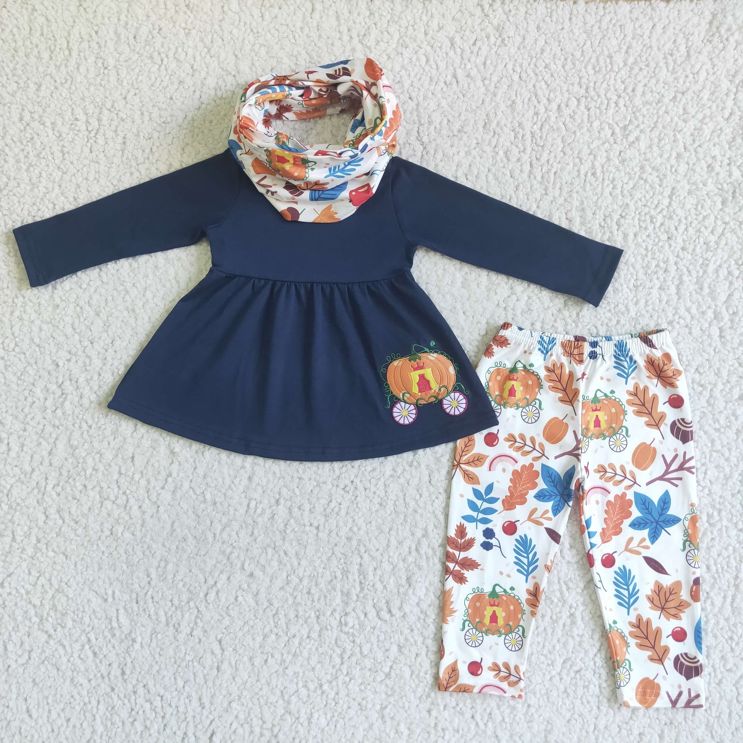 GLP0051 girl clothes girls Halloween yellow long sleeve long pants set milk silk pumpkin print