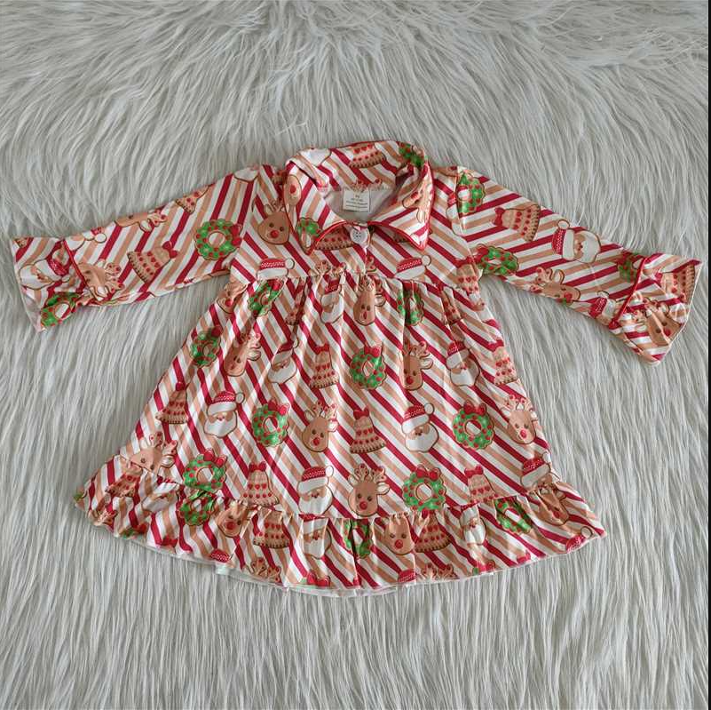 girls dress fall winter baby clothing over knee christmas long sleeve santa claus print