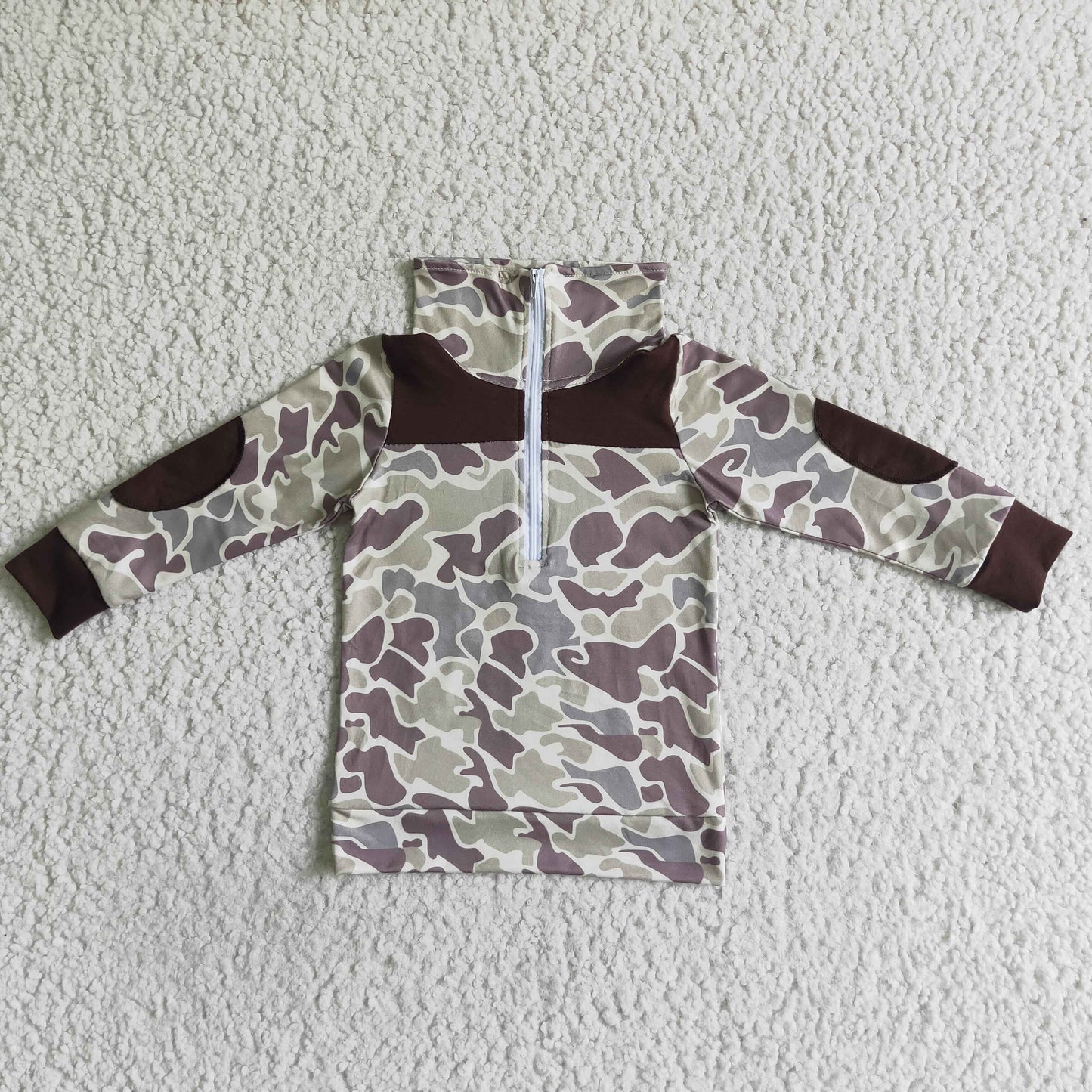 BT0029 Boys Long Sleeve Top Cartoon Print Milk Silk Boys Camo Zip Long Sleeve Top