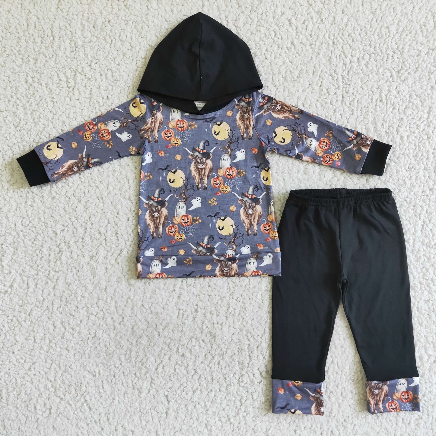 RTS NO MOQ ETA 5/7days arrived BLP0040 boys clothing cow print long sleeve long prints baby clothing milk silk with a hat Halloween Holiday