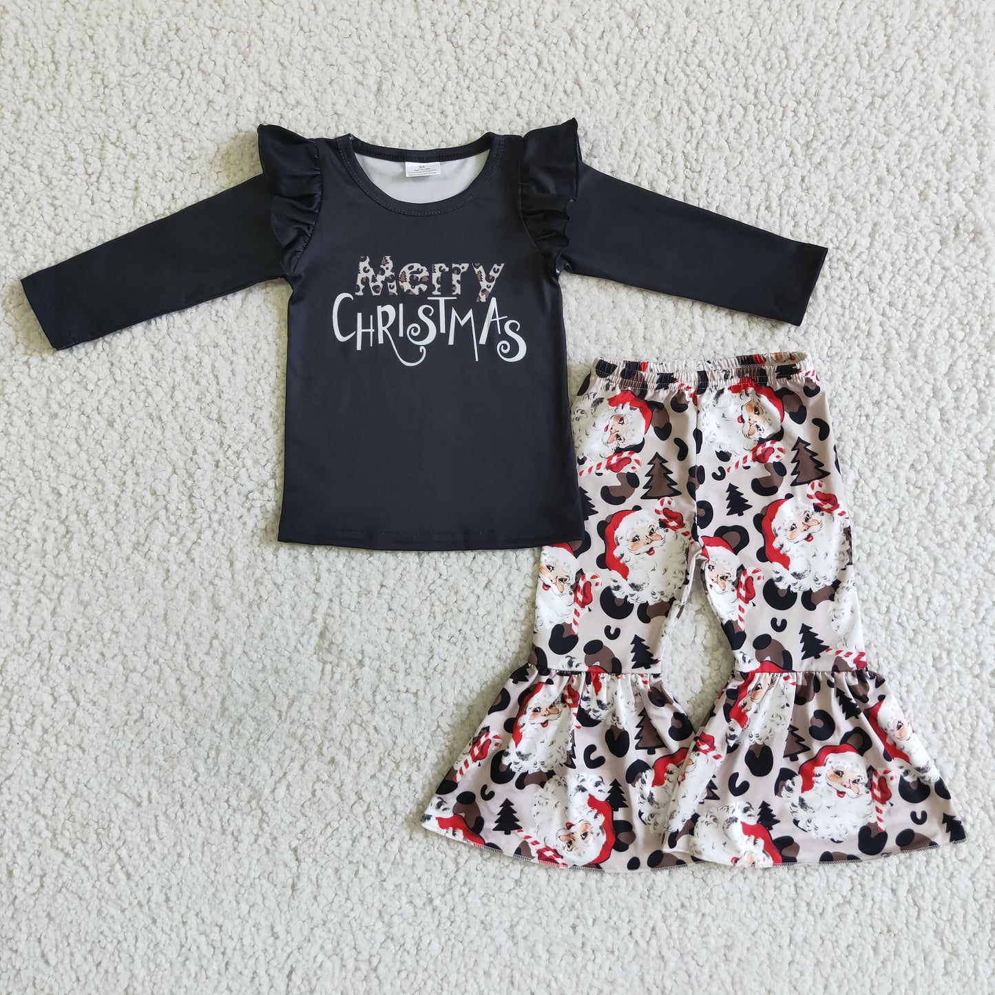 GLP0150 kids clothing Girls Christmas Long Sleeve Top with Leopard pants Santa Claus