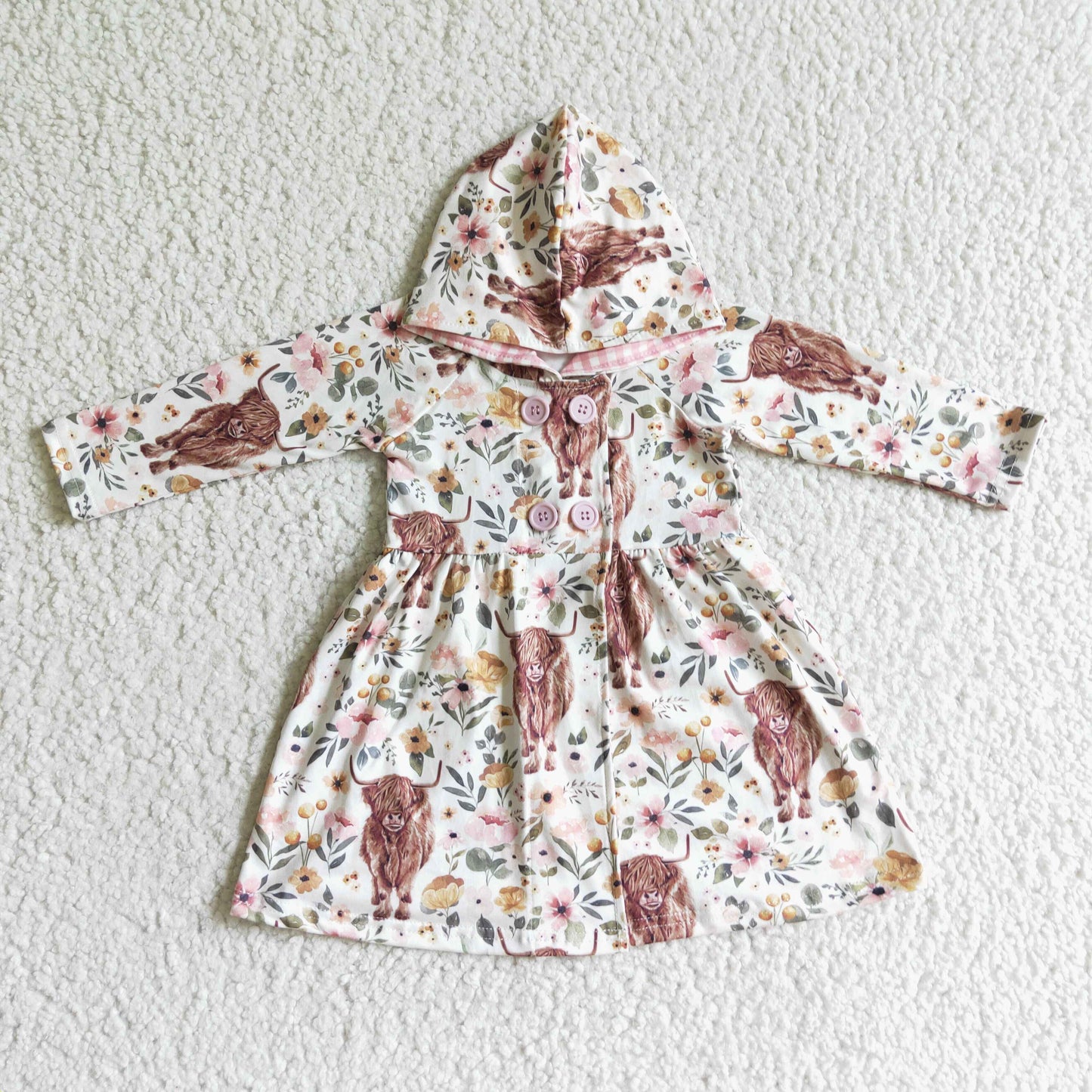 GLD0082 baby clothing long sleeve cow print kids dresses for girls with a hat milk silk