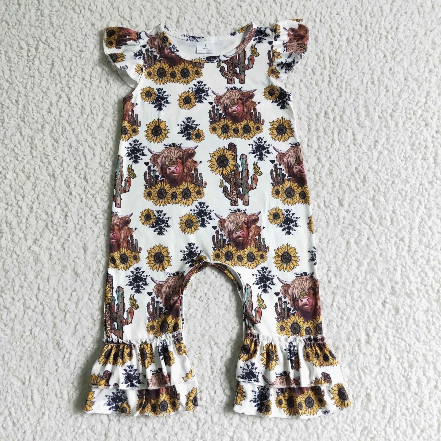 Girls flying sleeve romper cow print