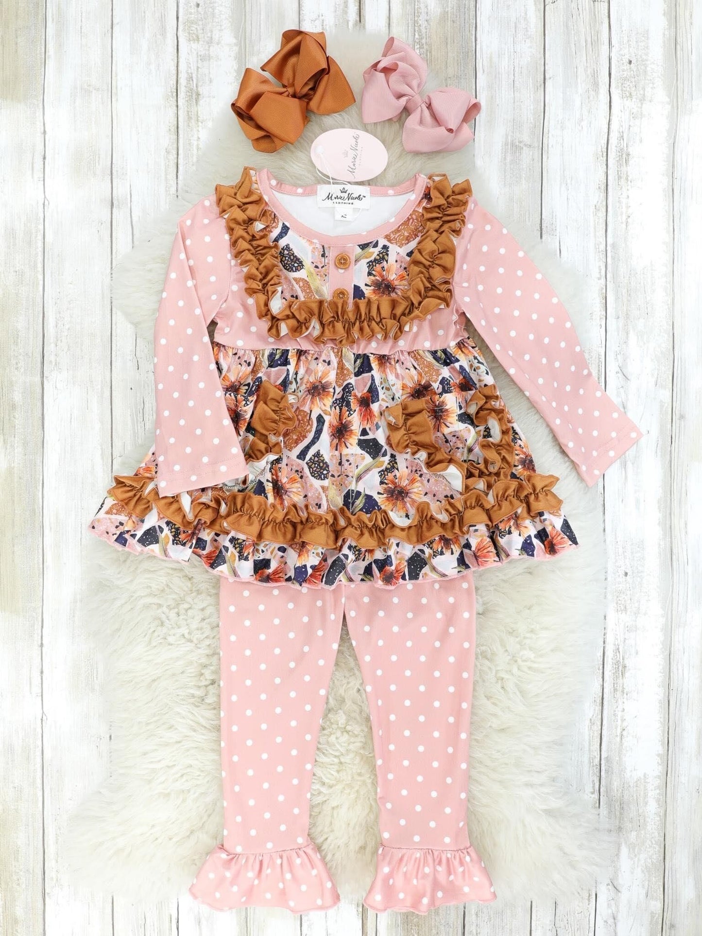 girls outfit long sleeve and long pants flower print