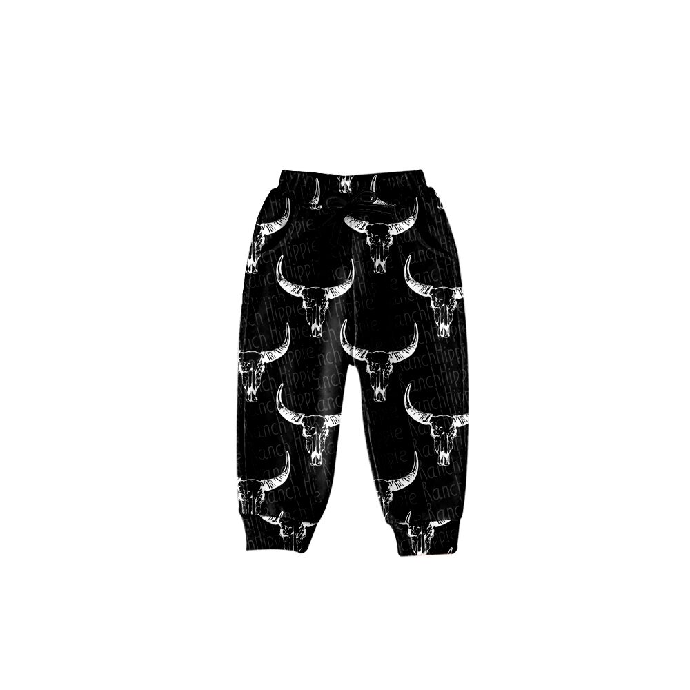 boys black bull head long pants