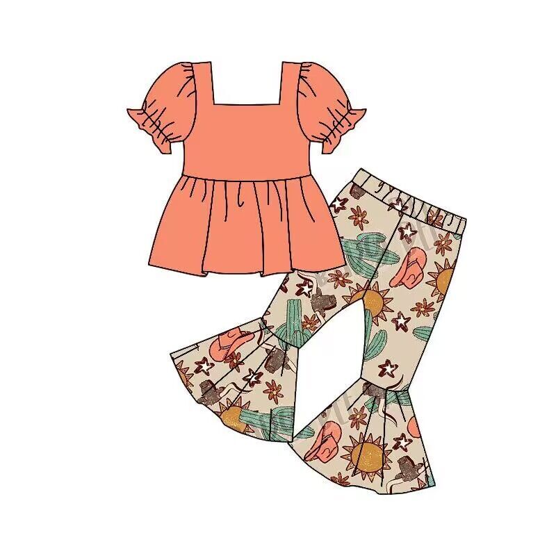 girls short sleeve long pants cactus print