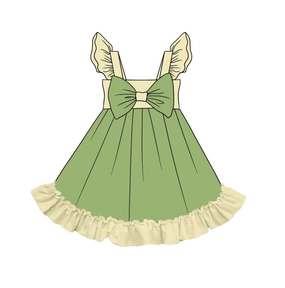 girls summer green bow dress