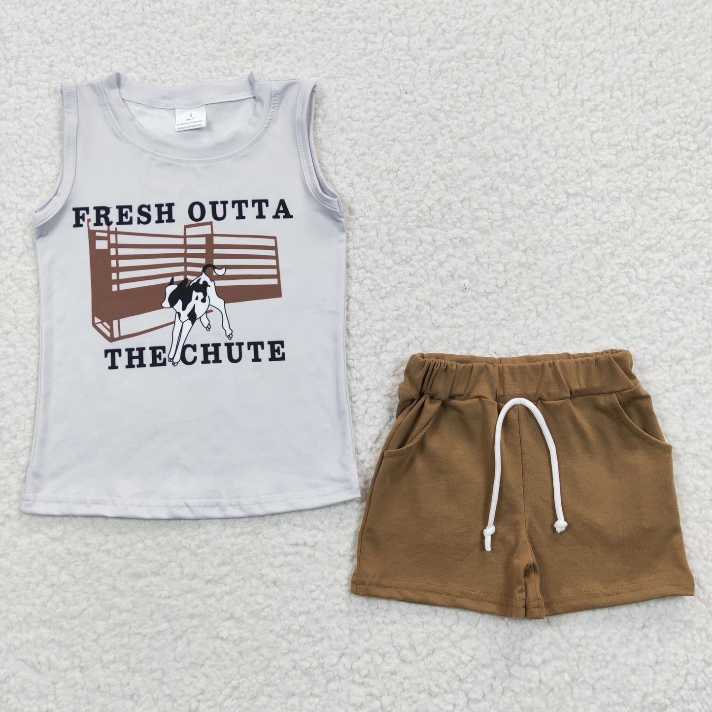 RTS NO MOQ BSSO0223 Boys FRESH Cow White Sleeveless Shorts Set