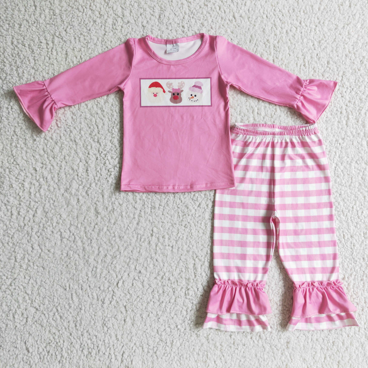 RTS NO MOQ ETA 5/7days Arrived GLP0315 girls christmas outfit long sleeve and long pants print pajamas