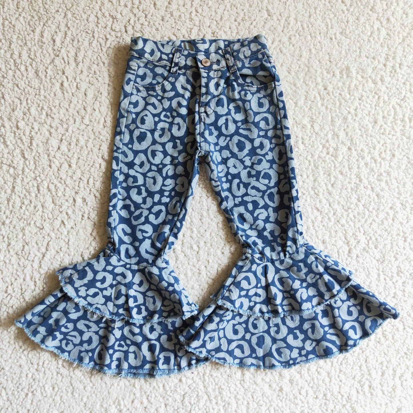 P0027 Blue Leopard Print Bell Jeans