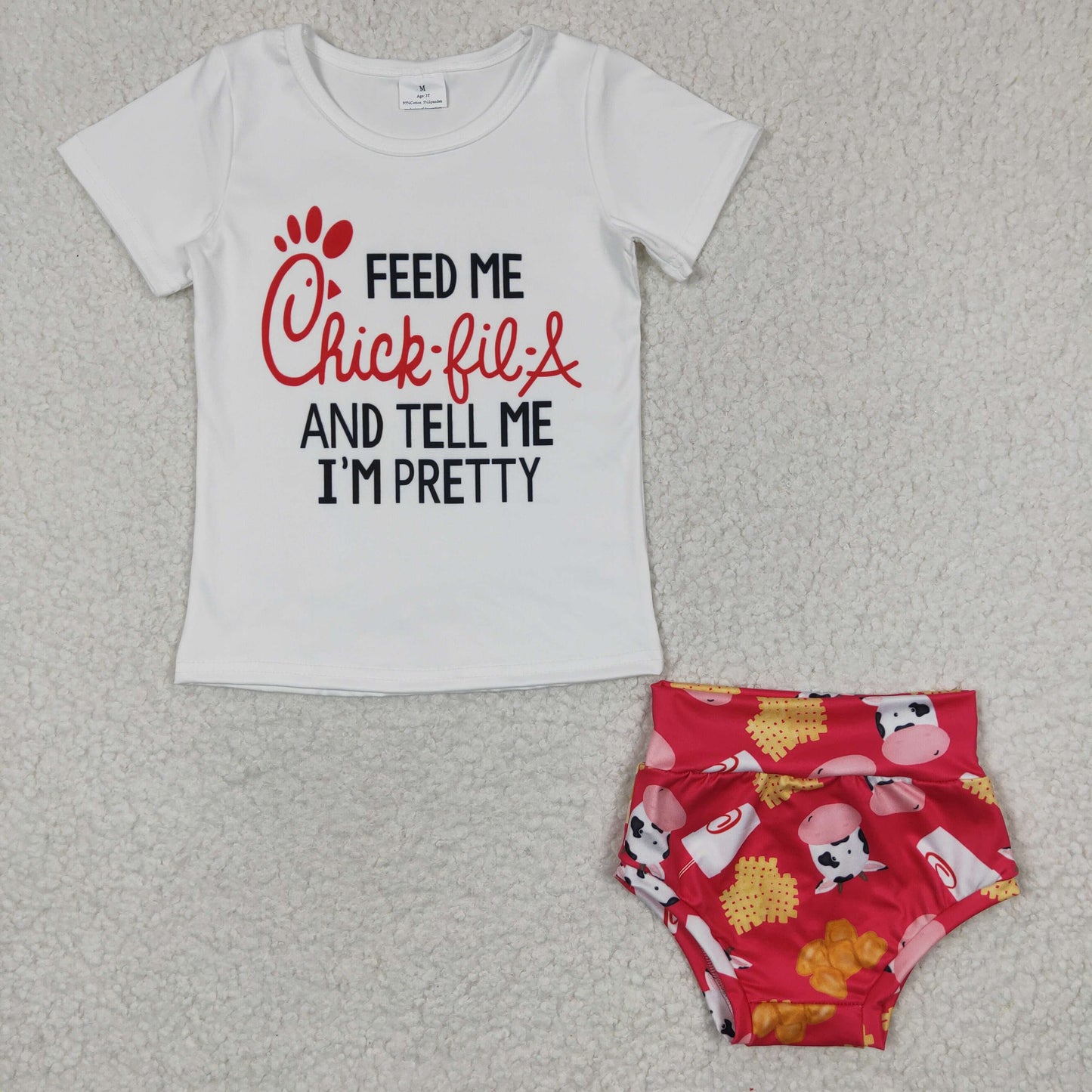GBO0079 Girls FEED Cow Burger Short Sleeve Brief Set