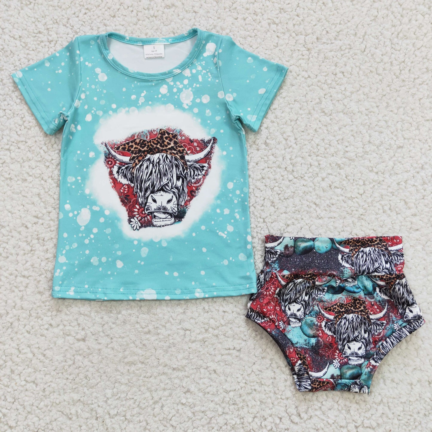 RTS NO MOQ(In Stock) GBO0070 Alpine Cattle Leopard Green Short Sleeve Brief Set