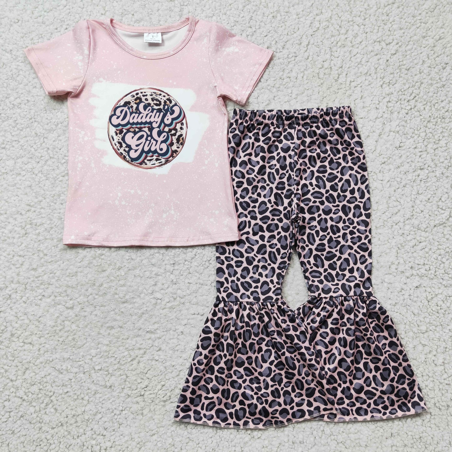 RTS NO MOQ GSPO0219 Kids Clothing Girls Short Sleeve Top And Long Pants Leopard Print