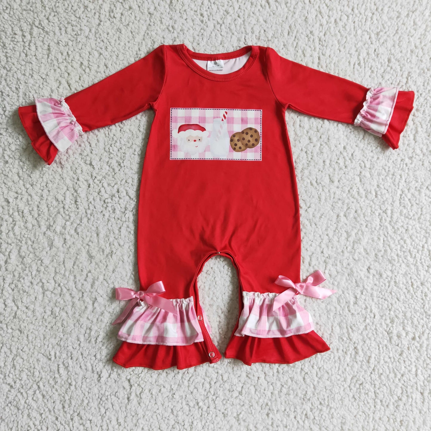 RTS NO MOQ(In Stock) LR0188 baby Christmas romper long sleeve long pants baby girls romper milk silk santa claus print