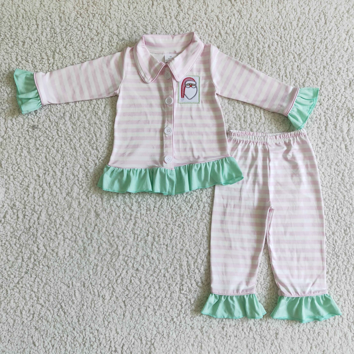 GLP0134 girls Christmas outfit long sleeve and long pants Santa Claus print pajamas