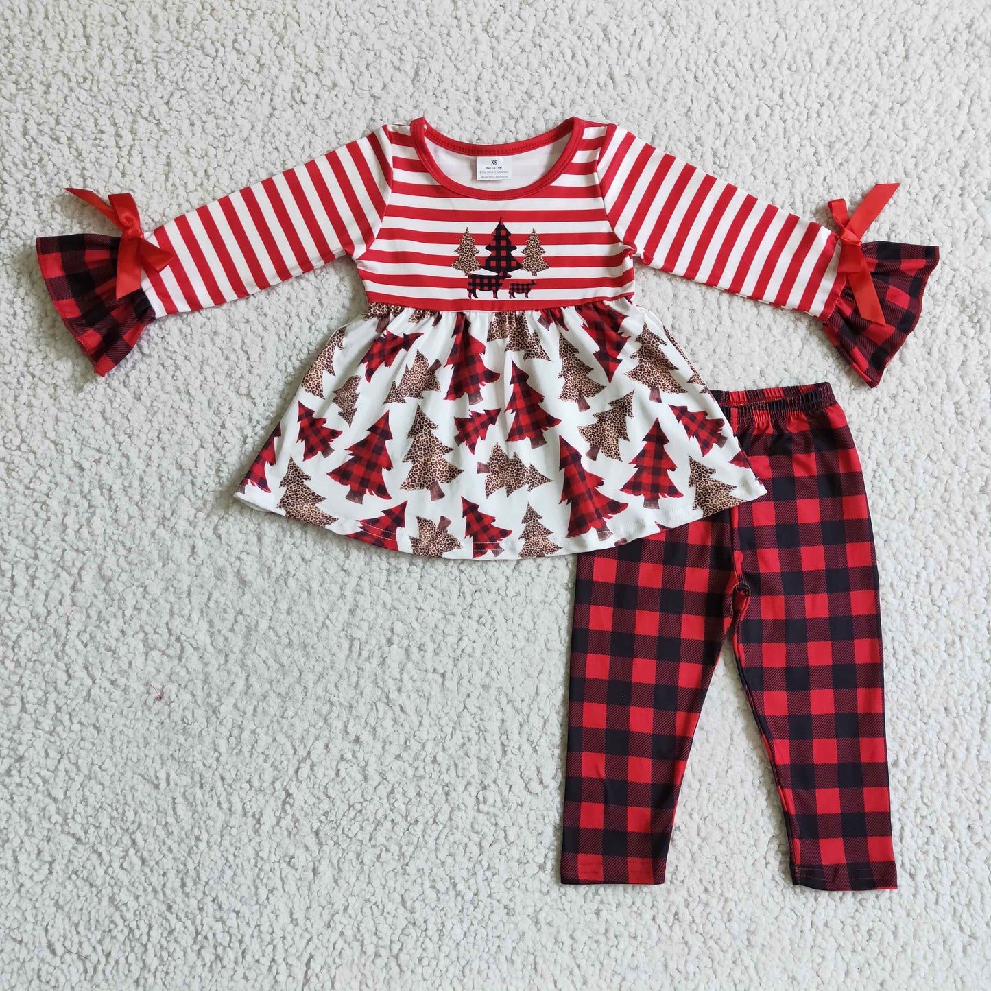 GLP0084 Girls Outfit Christmas Tree Print Trousers Christmas Boutique Set