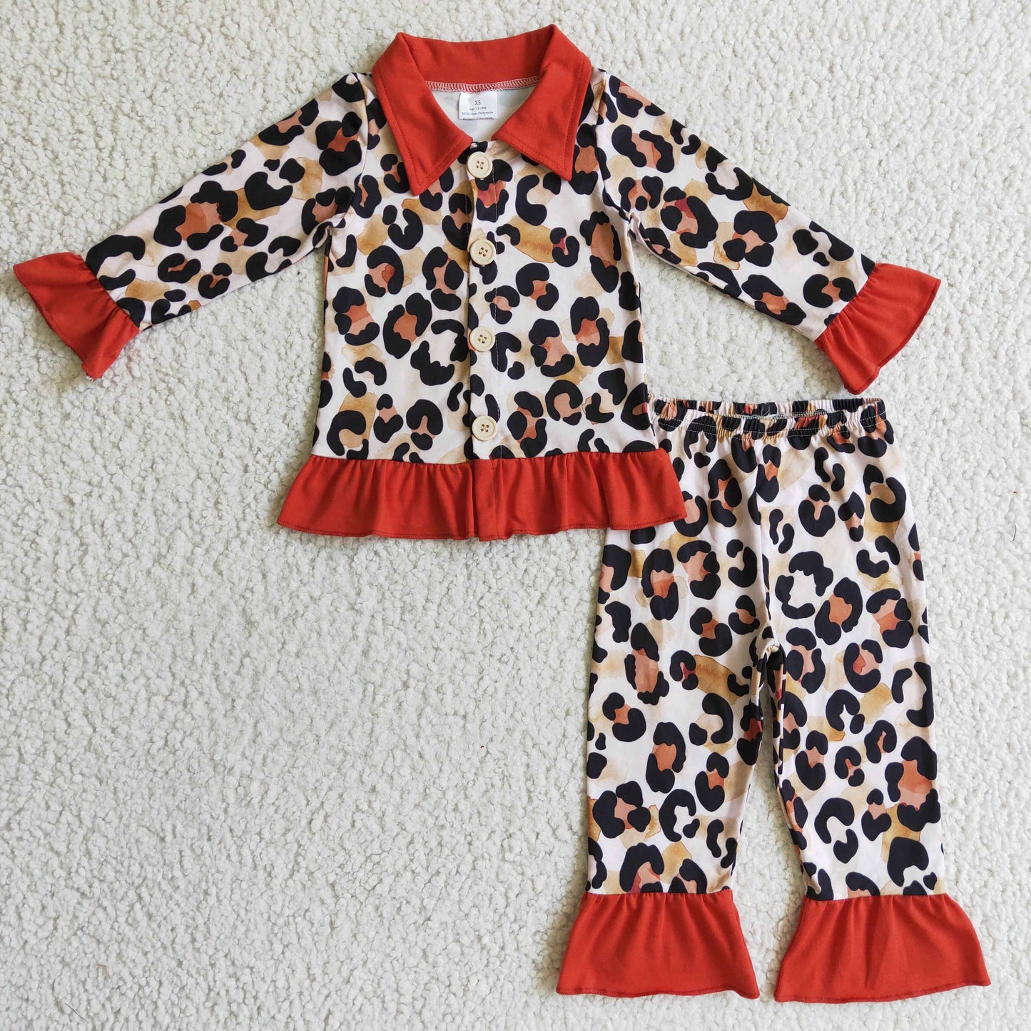 GLP0307 Kids Clothing Girls Long Sleeve Top And Long Pants Pajamas Leopard Print