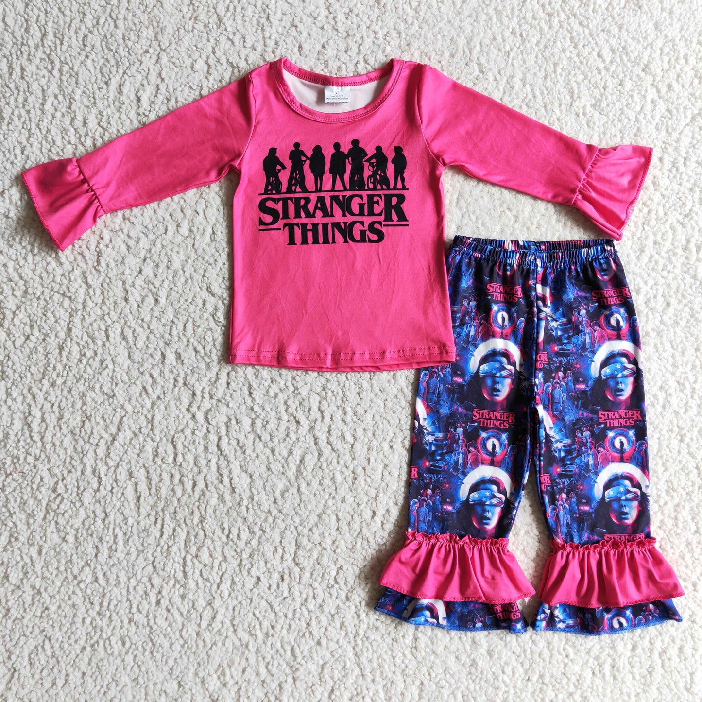 GLP0176 Kids rose red Clothing Girls Long Sleeve Top And Long Pants Set