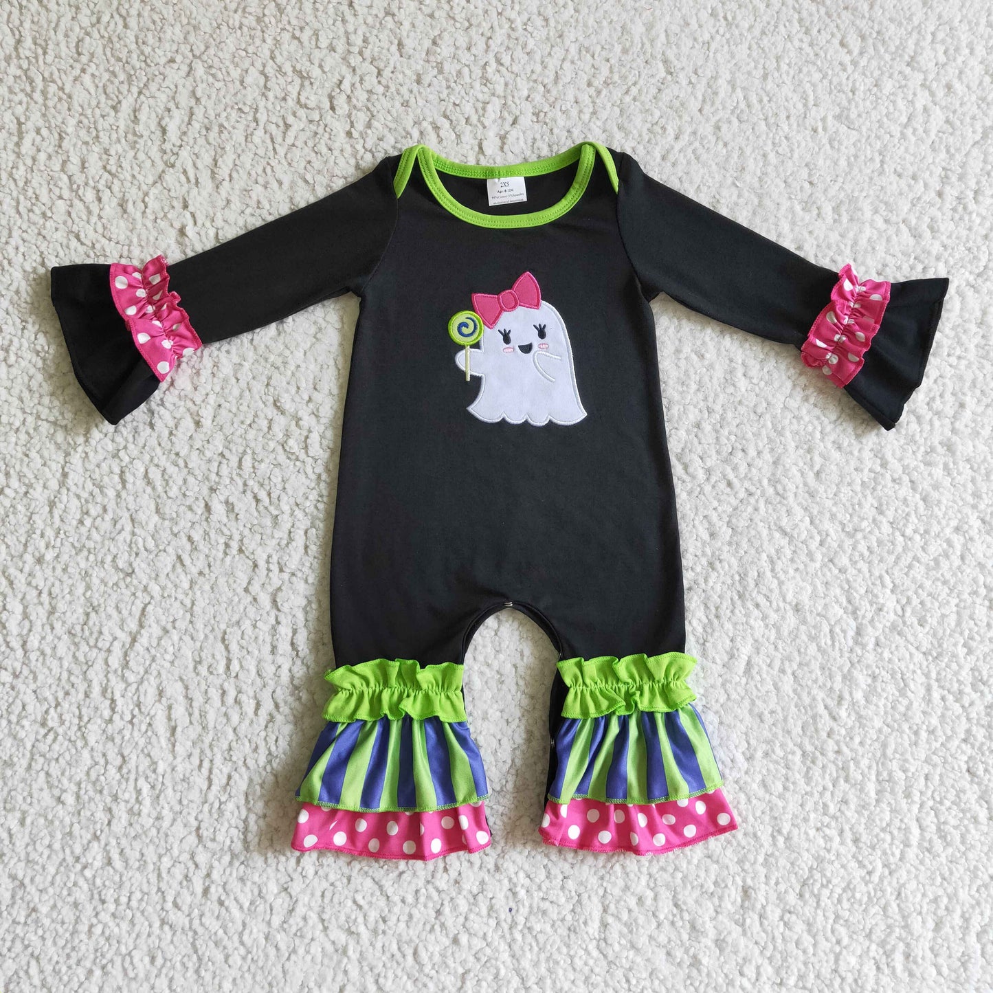 LR0133 baby halloween romper long sleeve long pants baby girls romper milk silk cartoon print