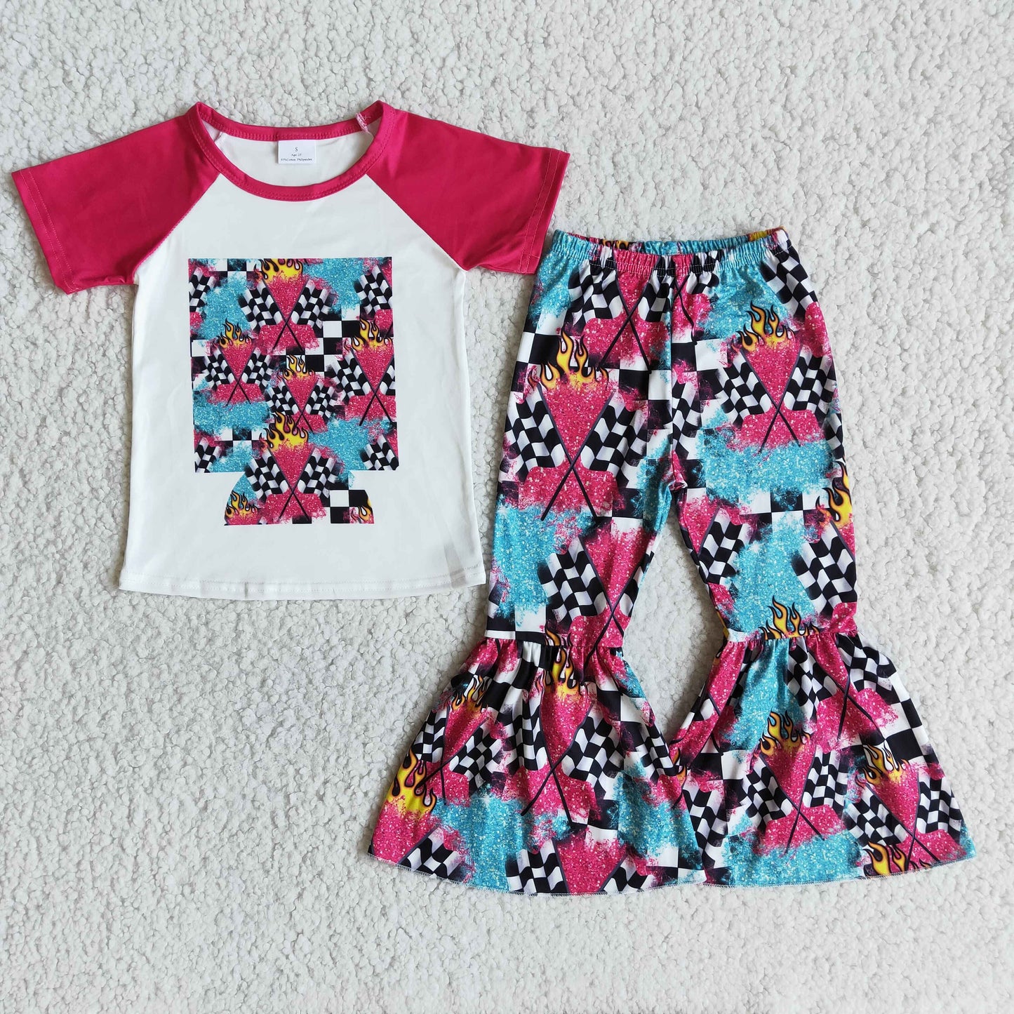 red fire plaid pattern long pants set