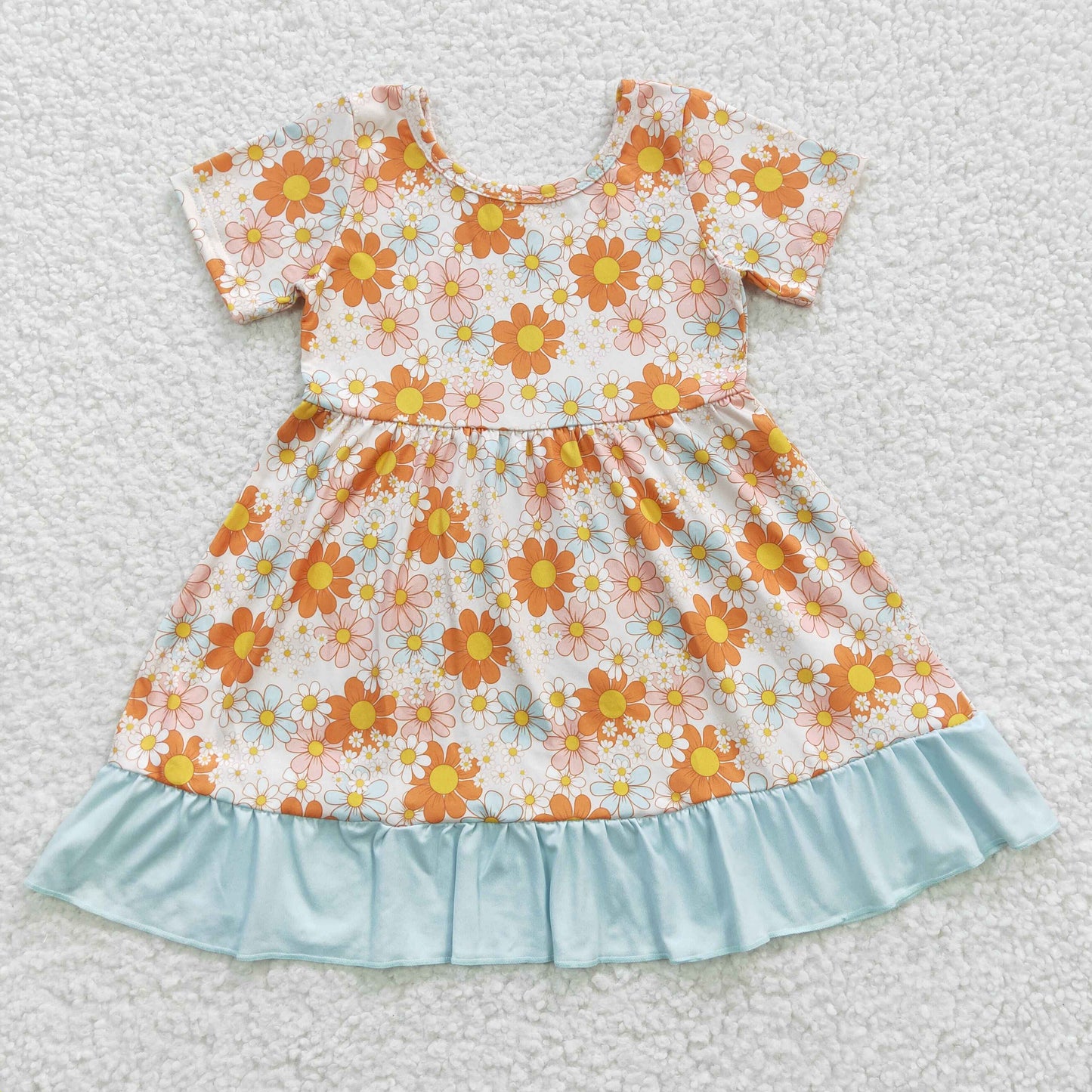 GSD0331 Girls Orange Flower Short Sleeve Dress