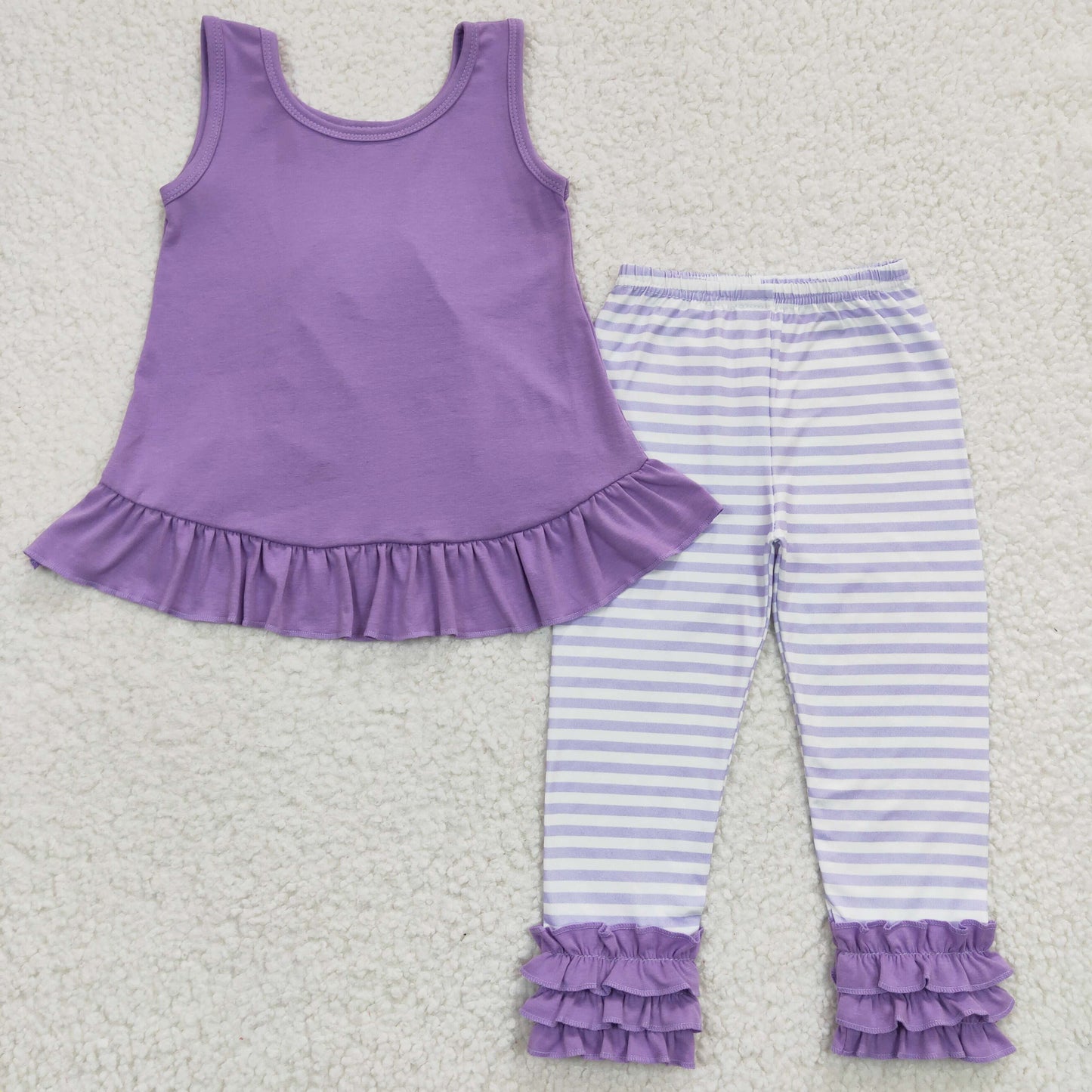 GSPO0506 Girls Purple Lace Striped Vest Trousers Set