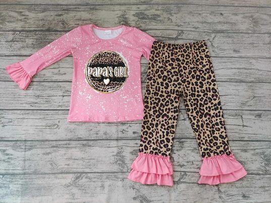 Girls long sleeve with leopard long pants papa's girl print