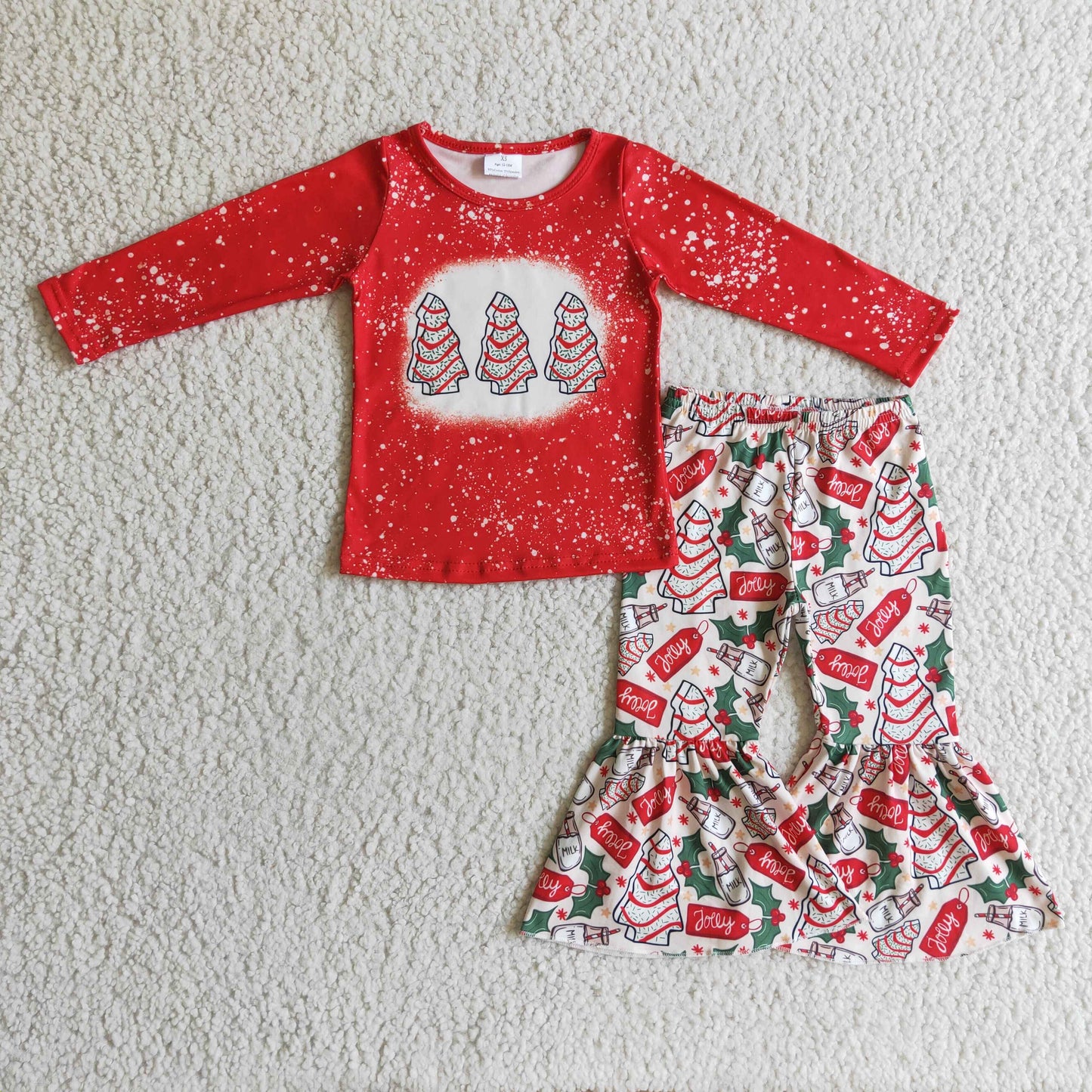 RTS NO MOQ(In Stock ) GLP0272 girls christmas outfit long sleeve and long pants christmas tree print