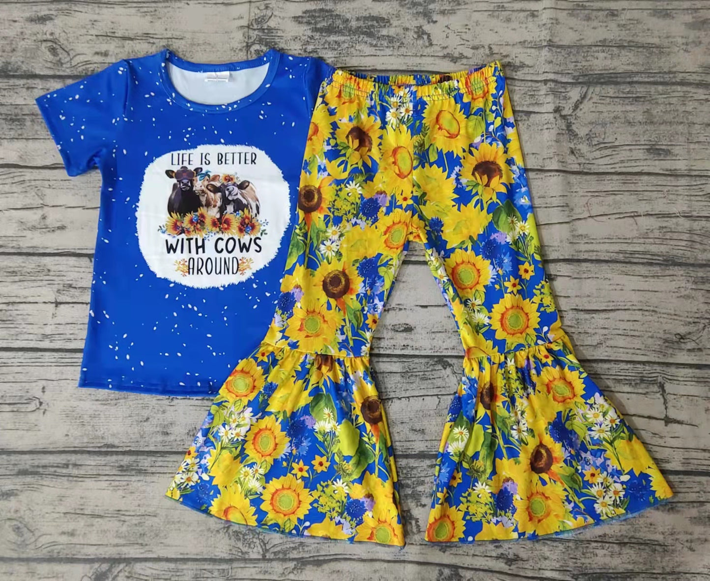 sun flower blue top with long pants outfits