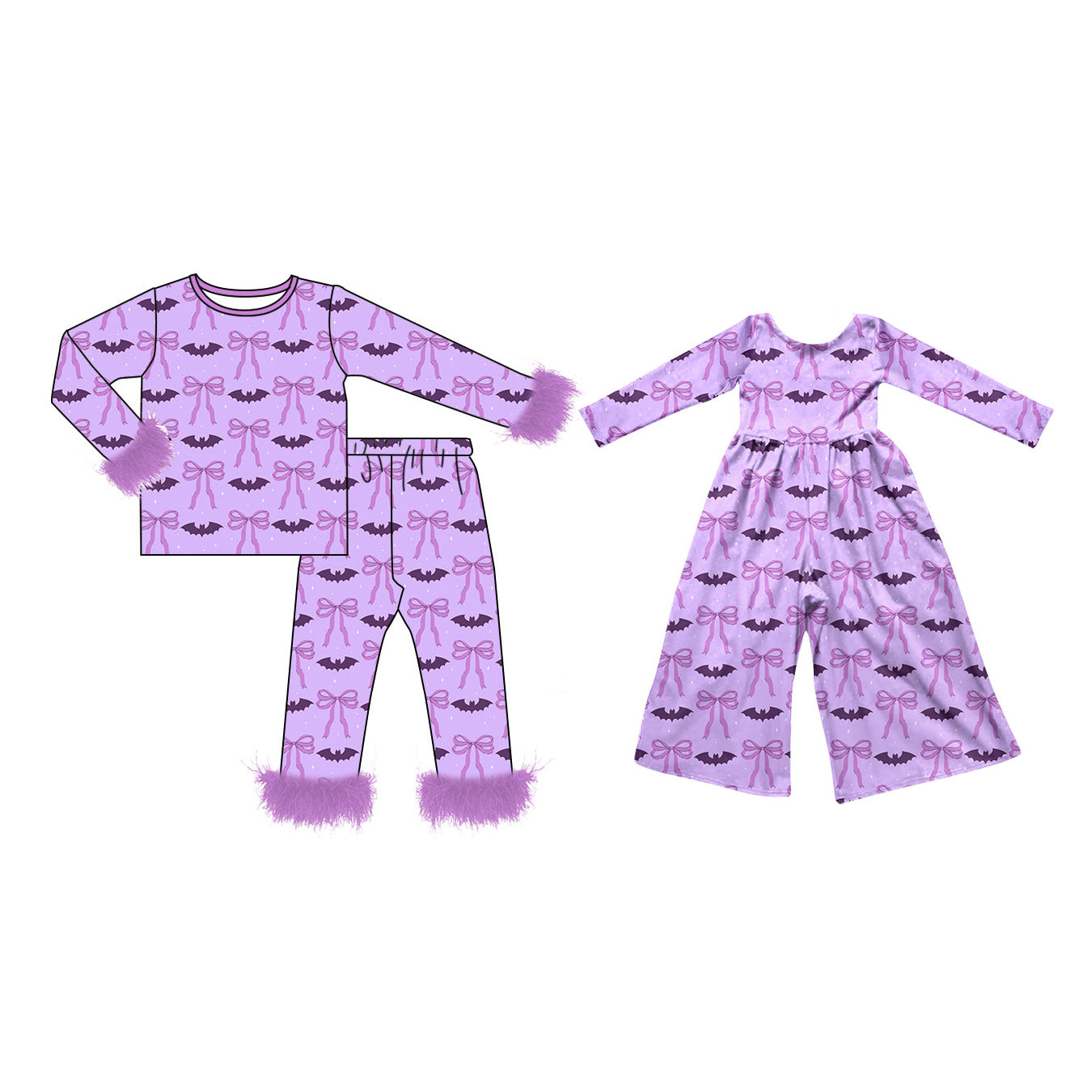 (Preorder new) No moq Baby Cute Purple Bow Print Long‑Sleeve set Pants jumpsuit