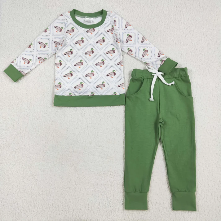 RTS NO MOQ Sibling Baby boy clothes duck long-sleeved trousers suit & romper and blanket