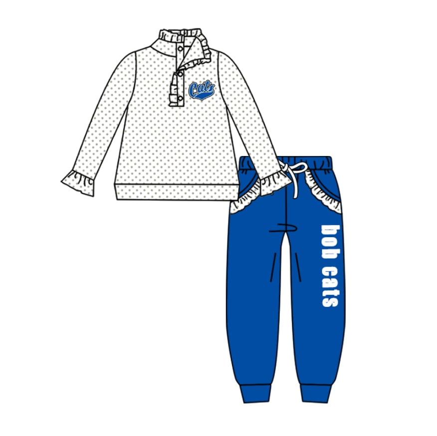 Custom moq 8 mix size eta 6-8weeks Blue girls' long-sleeved trousers jacket and bow tie suit