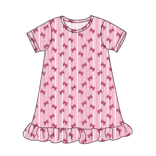 Custom moq 5 each style eta 6-7weeks milk silk baby girls summer bow pink short sleeves dresses-25.7.26