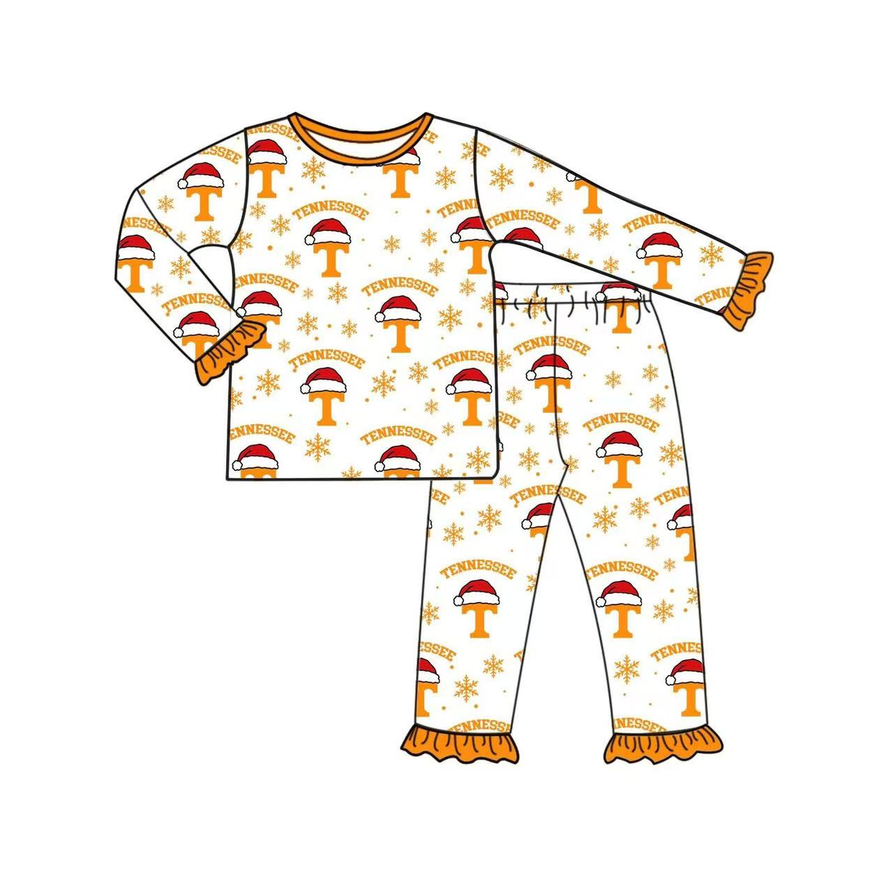 custom moq 5 mix size KLSH01 Girls And Boys Santa Hat Snowflake Print Long Sleeve Christmas Pajama Set Rompers