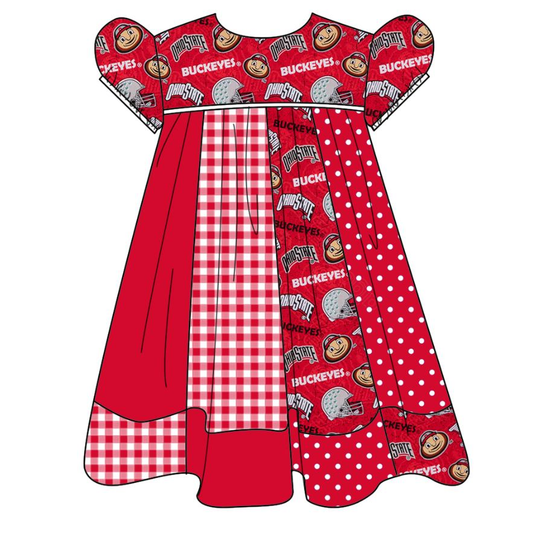 Custom moq 5 each style eta 6-7weeks baby girl clothes team brick red flying sleeves dress-25.7.26