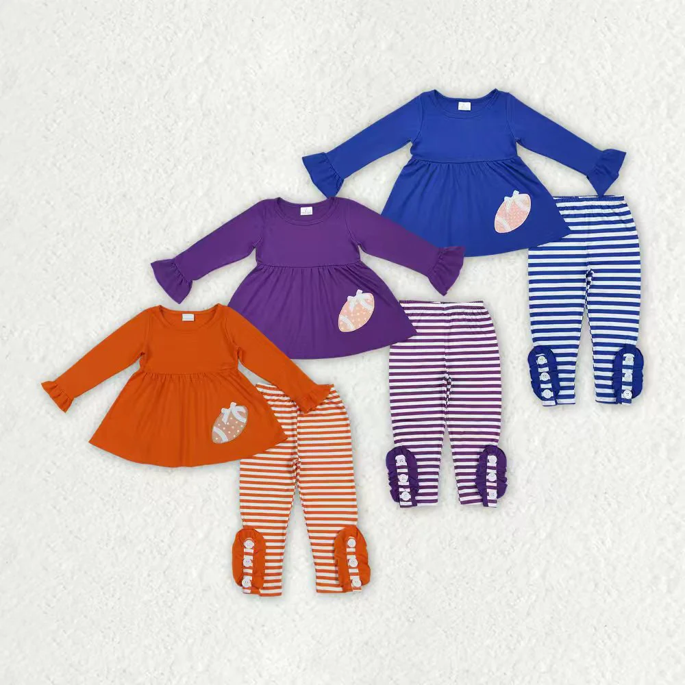 RTS NO MOQ Sibling Baby girl clothes embroidery rugby Long Sleeve Pants Sets