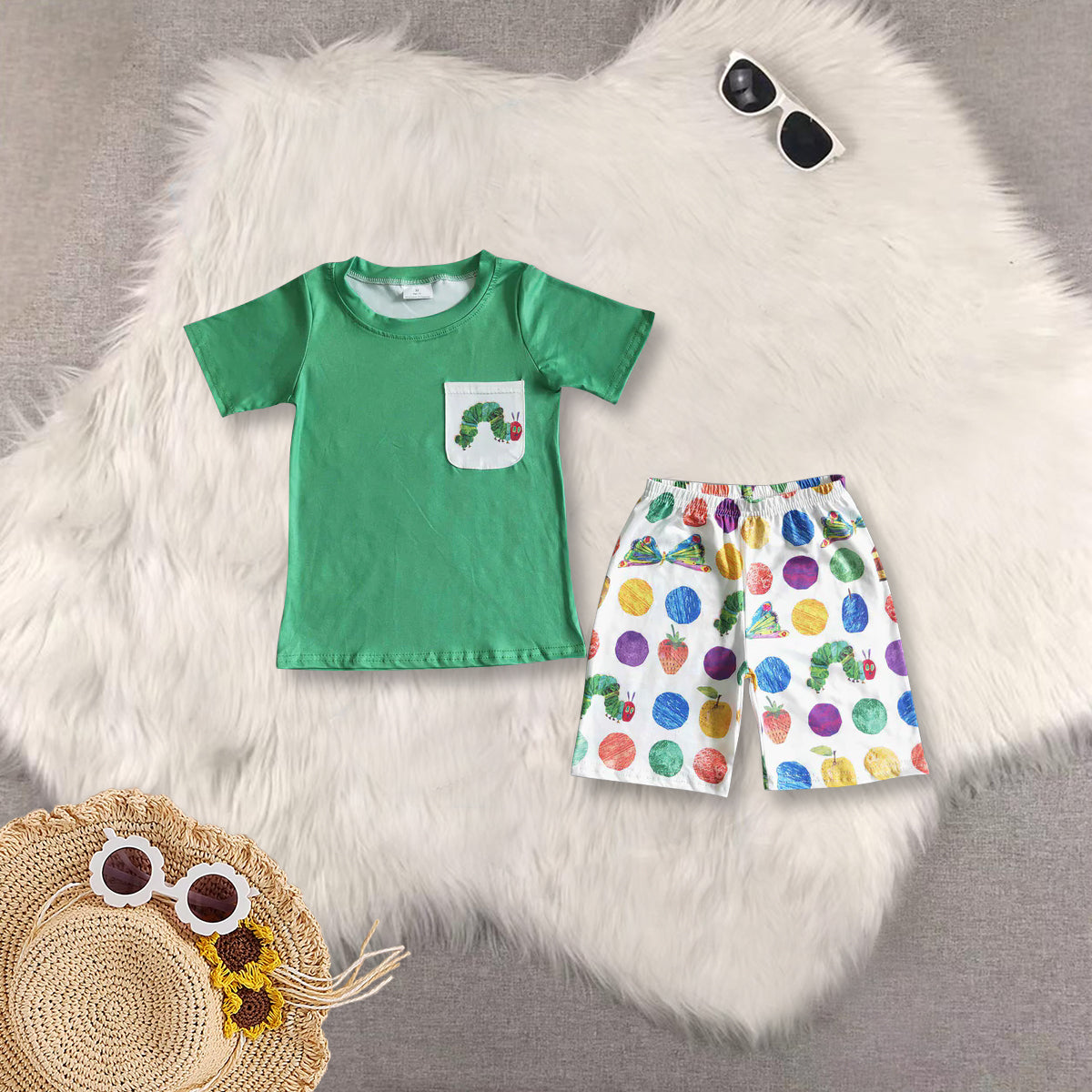 RTS NO MOQ Boys and Girls Caterpillar Bandage Summer Mixed Outfit