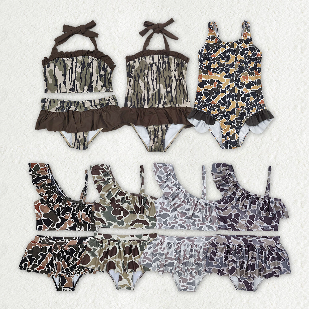 RTS NO MOQ baby girl clothes Camouflage Short Skirt Set & Swimsuit