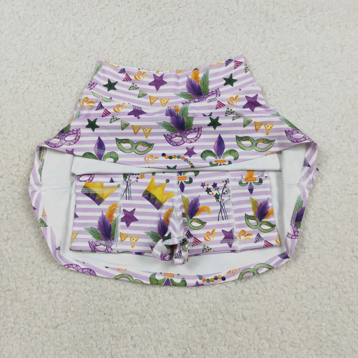 RTS NO MOQ（In Stock ) GLK0167 Carnival Mask Purple Striped Yoga Skirt）