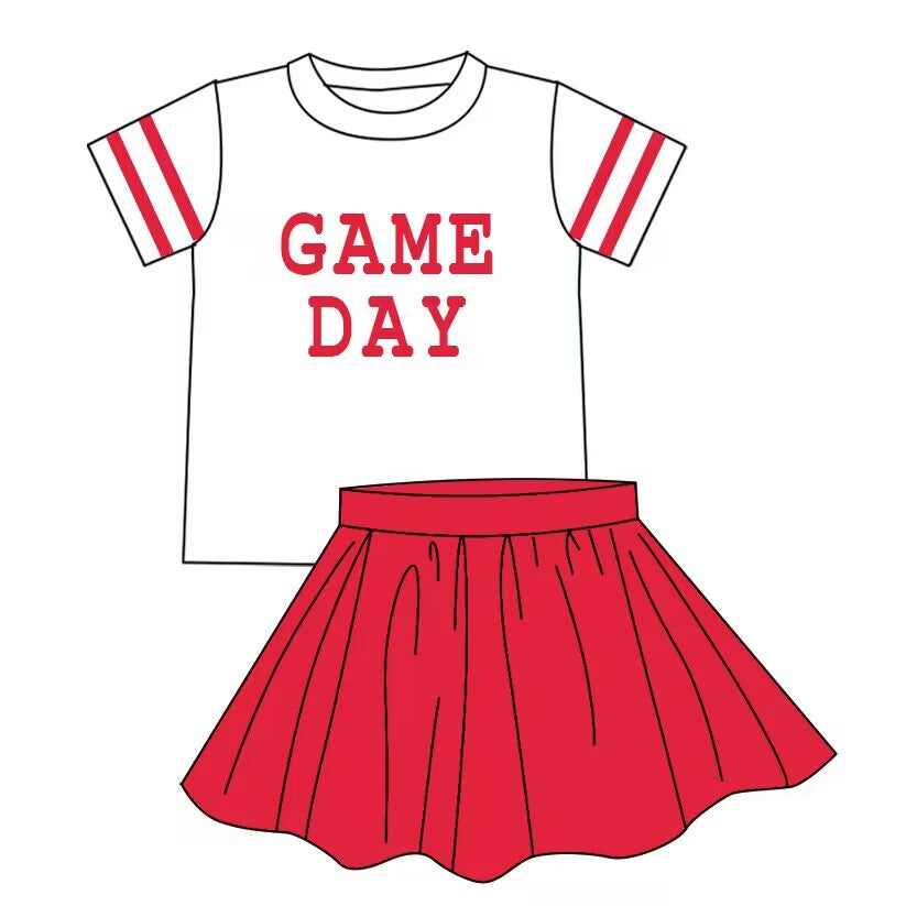 custom moq 5 tat about 4-6 weeks baby girls clothes GAME DAY red short sleeve skirts summer outfits