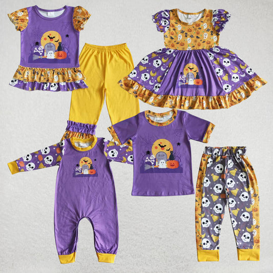RTS Halloween Pumpkin Witch Purple Long Sleeve Dress Pumpkin Witch Pumpkin Matching Suit