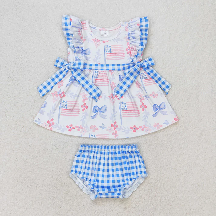 RTS no moq baby girls 4th of july Short Sleeve briefs sets