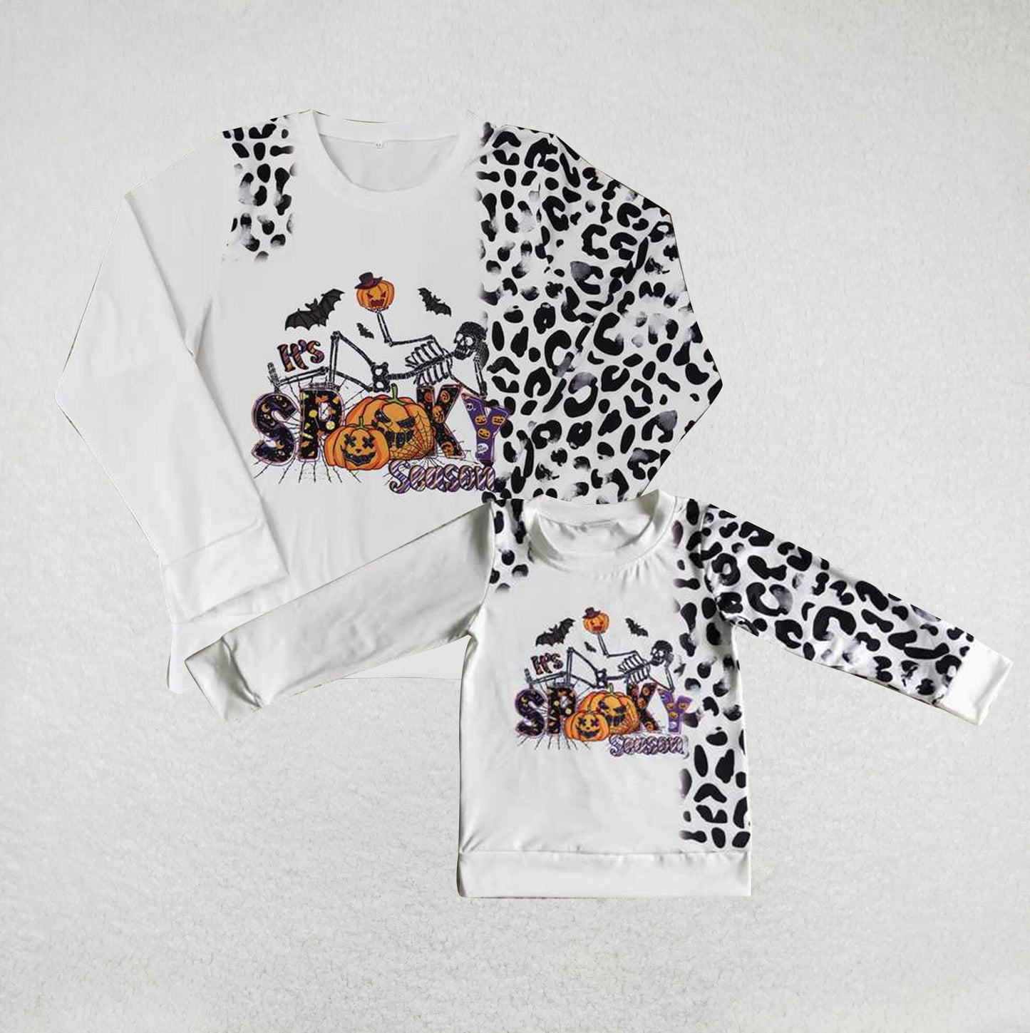 RTS no moq Pumpkin Halloween Adult Tops Long Sleeves Leopard Print Pumpkin
