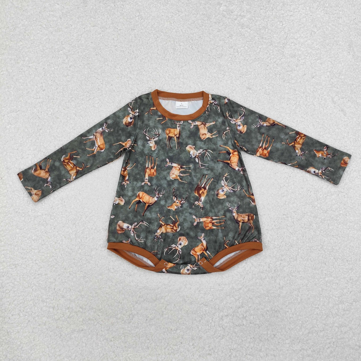 RTS NO MOQ（In Stock) LR1859 Elk Brown Green Long Sleeve Bodysuit