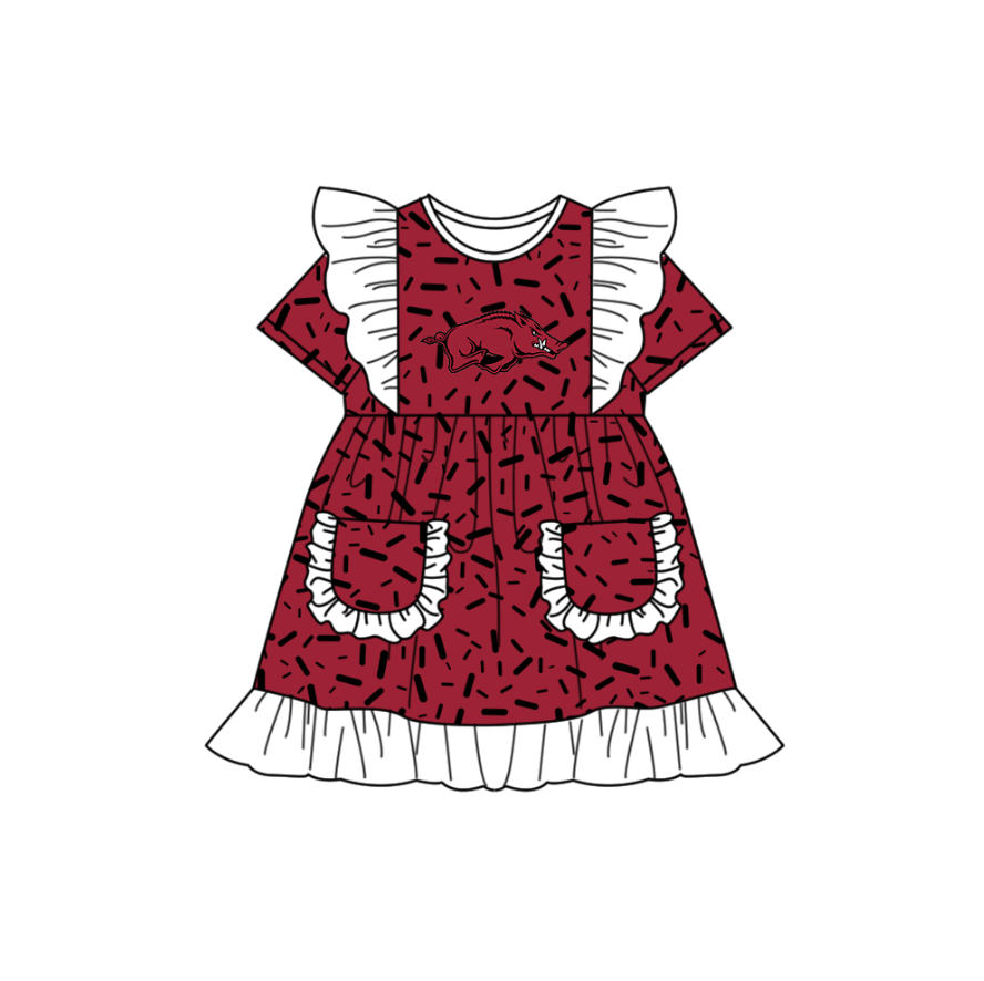 Custom moq 5 mix size milk silk summer teams baby girl clothes dark red short sleeve dress rompers series