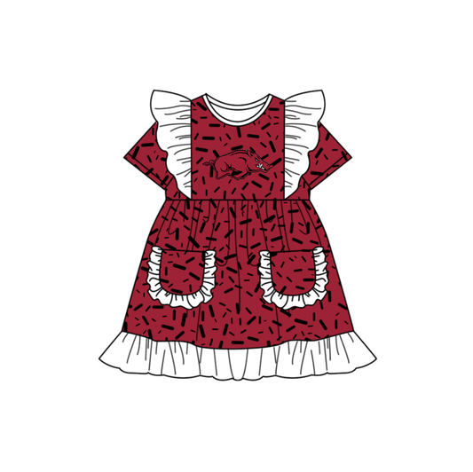 Custom moq 5 mix size milk silk summer teams baby girl clothes dark red short sleeve dress rompers series