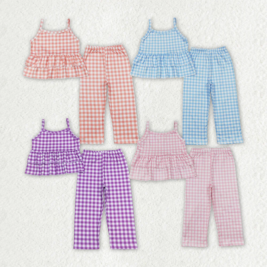 Baby Girls Checkered Sibling Sister Top Wide Leg Pants Clothes Sets