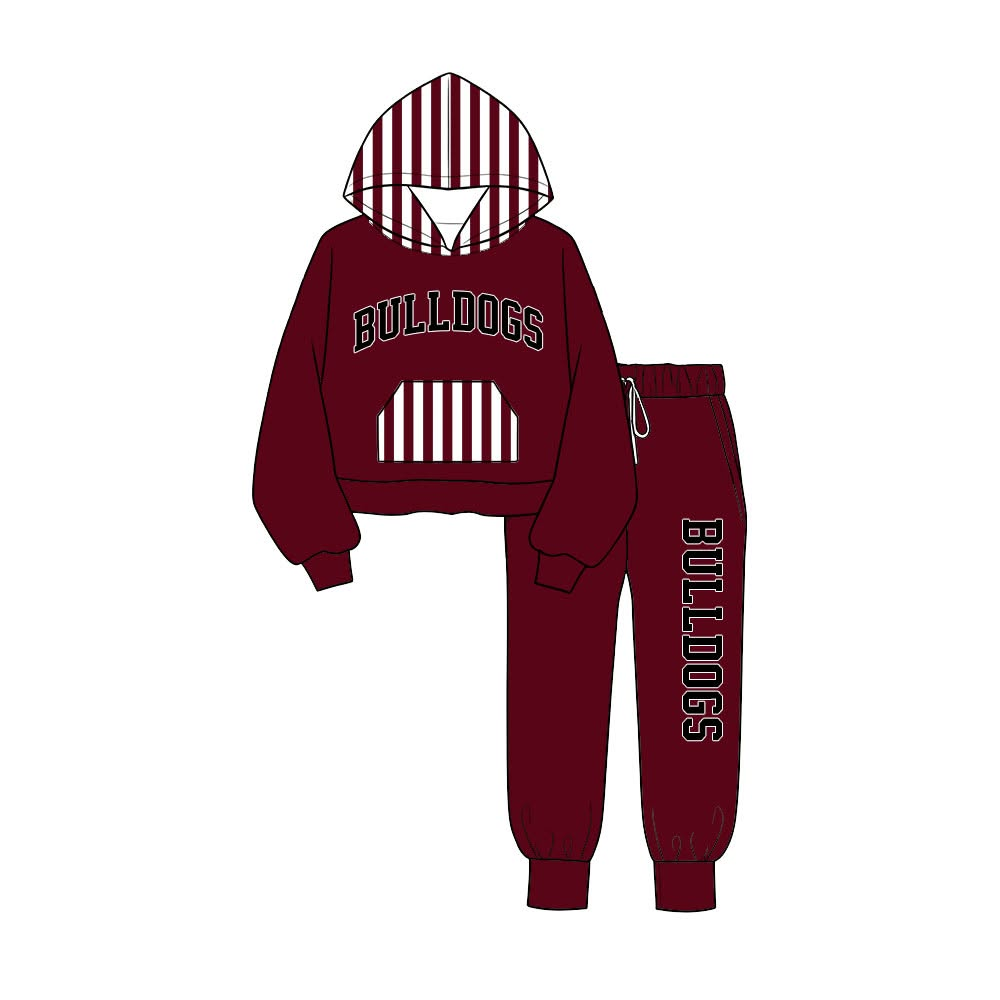 custom moq 5 mix size AAMY0108 Baby Kids Striped Hood Lining Pocket With Letter Print Hoodie Jogger Team  Set